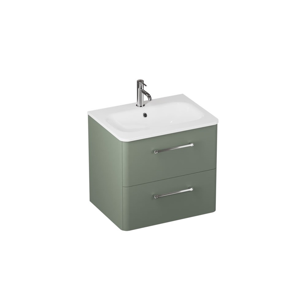 Product cut out image of Britton Camberwell 600mm Earthy Green Wall Hung Vanity Unit and Basin with Chrome Tap and Handles C60DDG